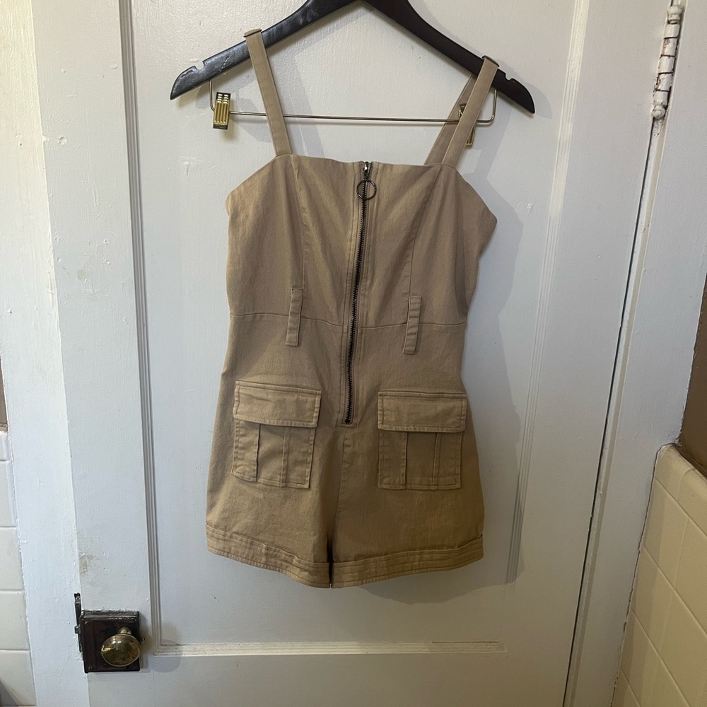 Tan Zip-Front Romper - Picture 5 of 5